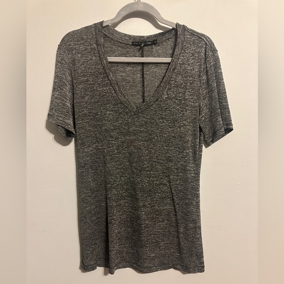 RAG & BONE Women's Hudson Vneck Heathered Gray Short Sleeve Knit Top size XS - Picture 3 of 5